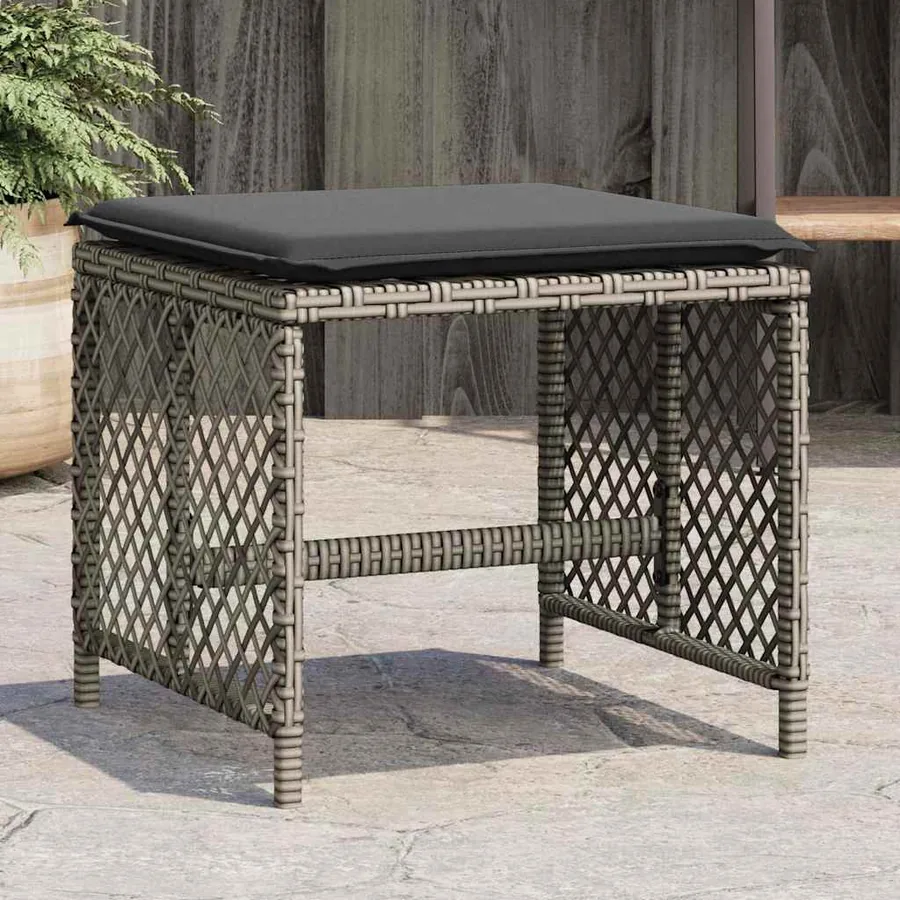 Tabourets de jardin et coussins lot de 4 gris 41x41x36 cm rotin