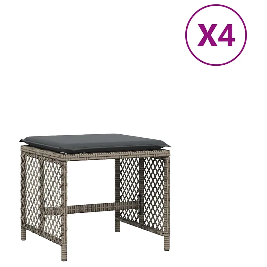 Tabourets de jardin et coussins lot de 4 gris 41x41x36 cm rotin - 2