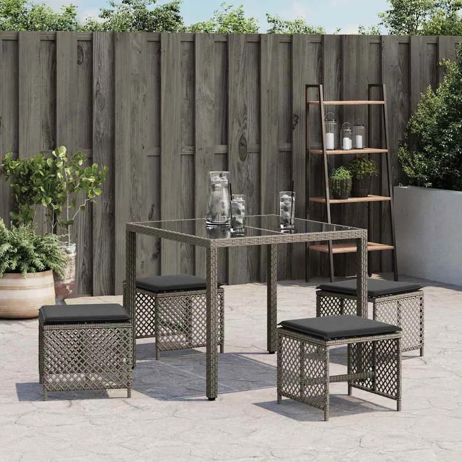 Tabourets de jardin et coussins lot de 4 gris 41x41x36 cm rotin - 3