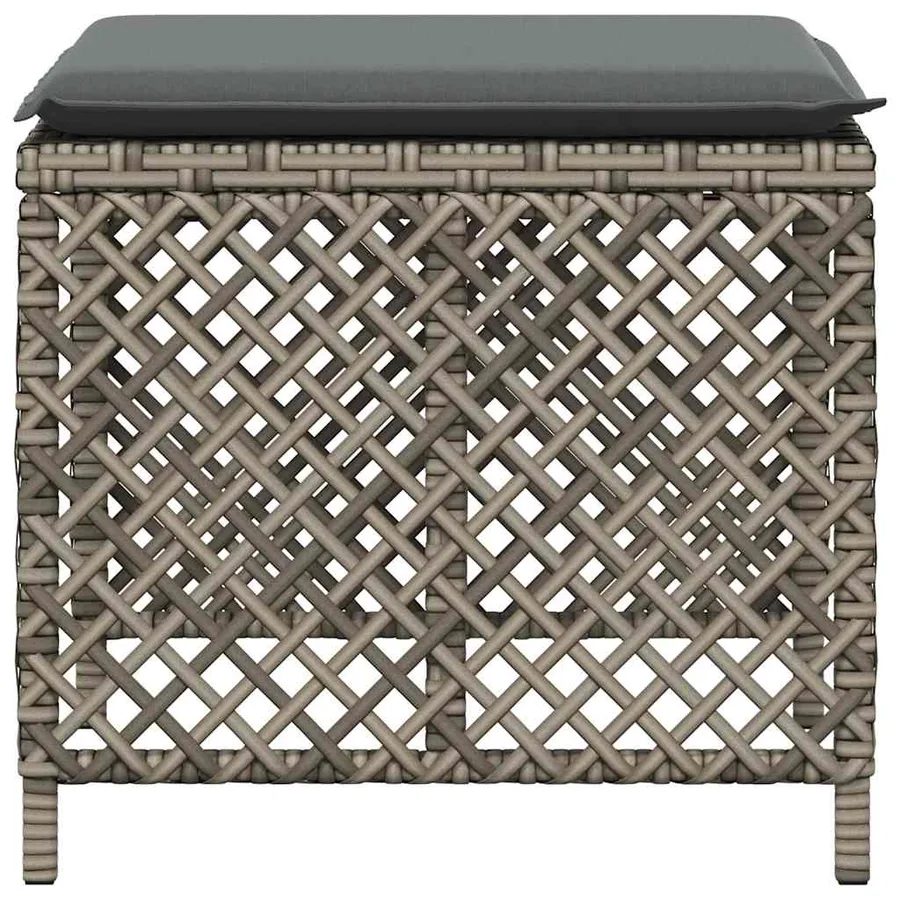 Tabourets de jardin et coussins lot de 4 gris 41x41x36 cm rotin - 6