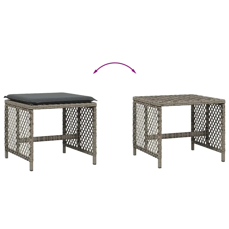 Tabourets de jardin et coussins lot de 4 gris 41x41x36 cm rotin - 7