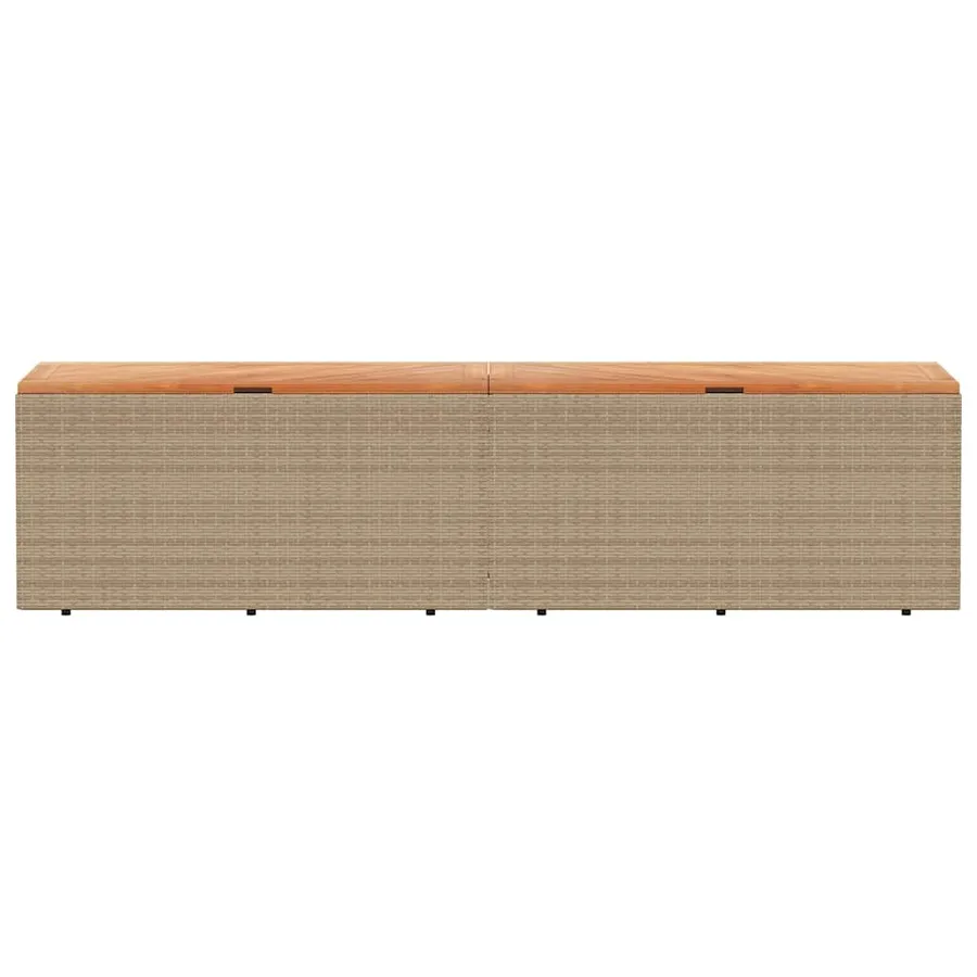 Boîte de rangement de jardin beige résine tressée bois d'acacia - 4