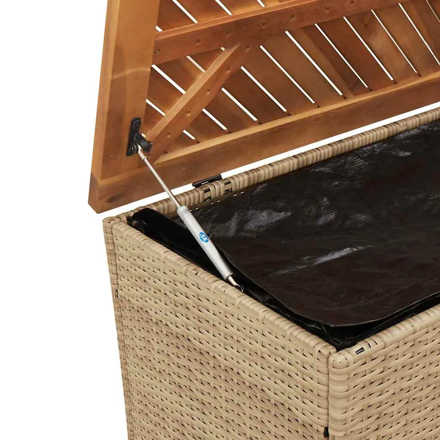 Boîte de rangement de jardin beige résine tressée bois d'acacia - 8