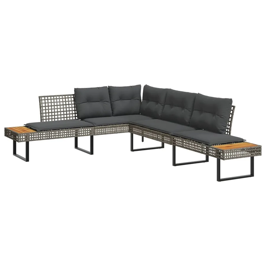 Salon de jardin avec coussins 5 pcs gris résine tressée acacia - 3