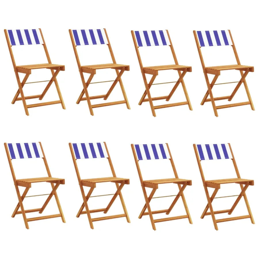Chaises de jardin pliantes lot de 8 tissu et bois massif - 2