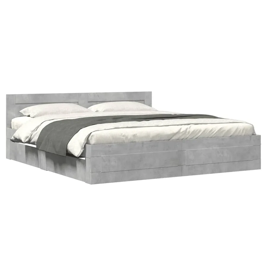 Cadre de lit tête de lit sans matelas gris béton 200x200 cm - 2