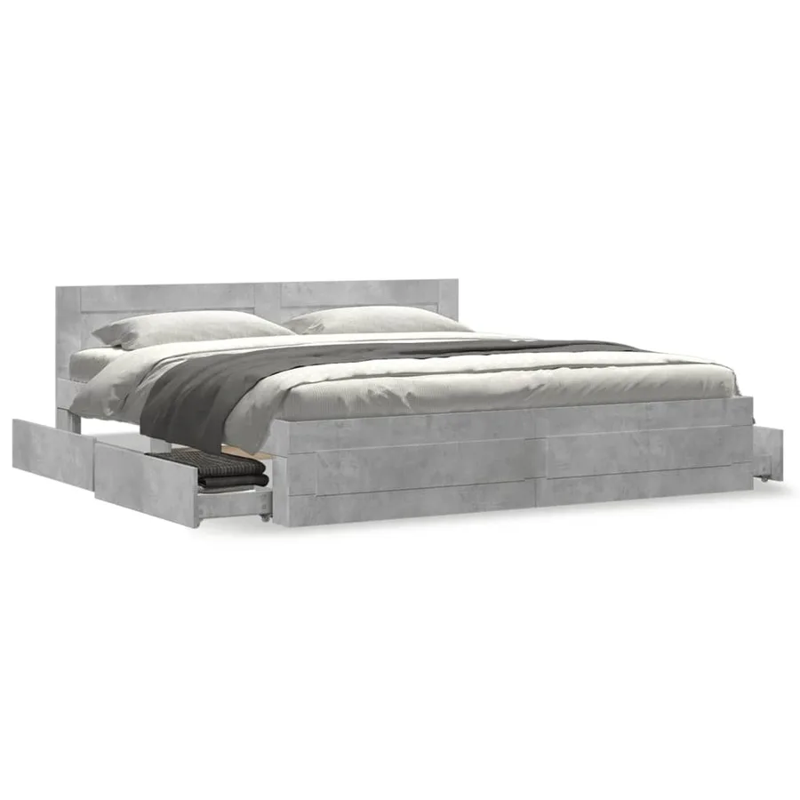 Cadre de lit tête de lit sans matelas gris béton 200x200 cm - 4