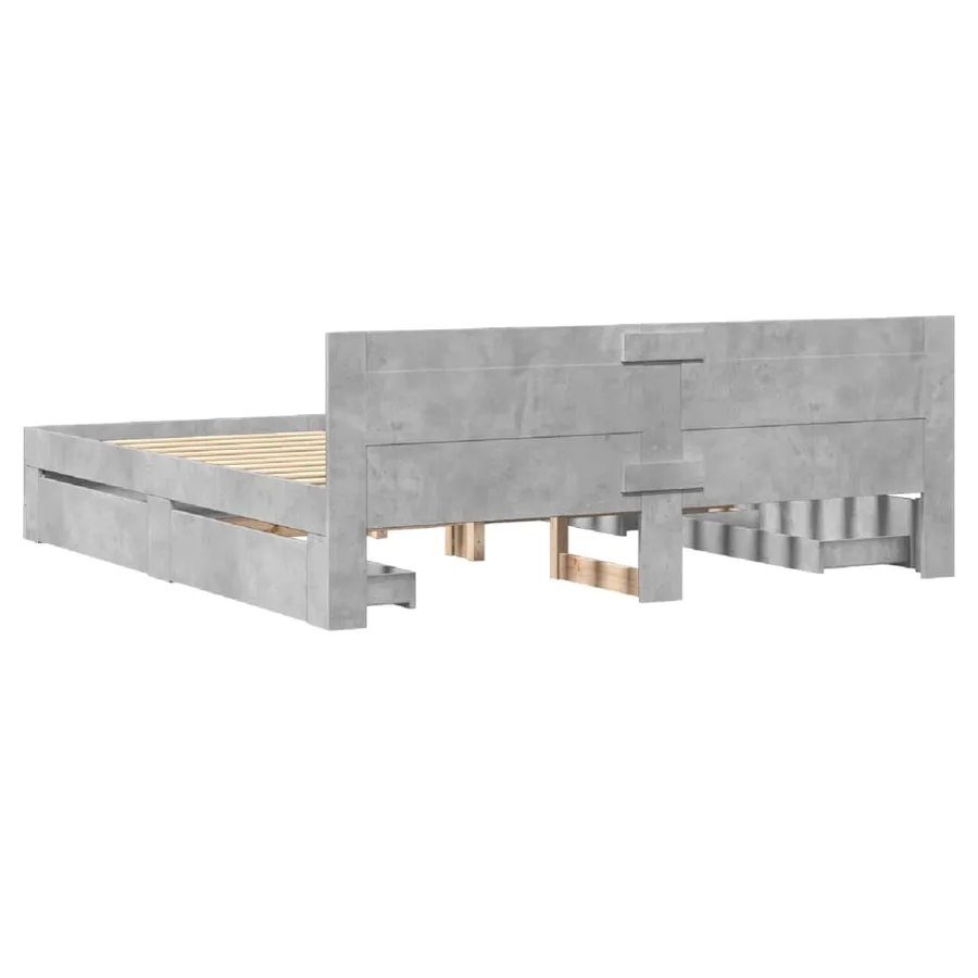 Cadre de lit tête de lit sans matelas gris béton 200x200 cm - 7
