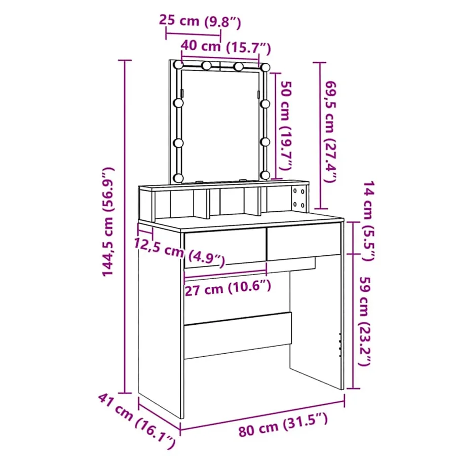 Coiffeuse avec LED chêne fumé 80x41x144,5 cm - 18