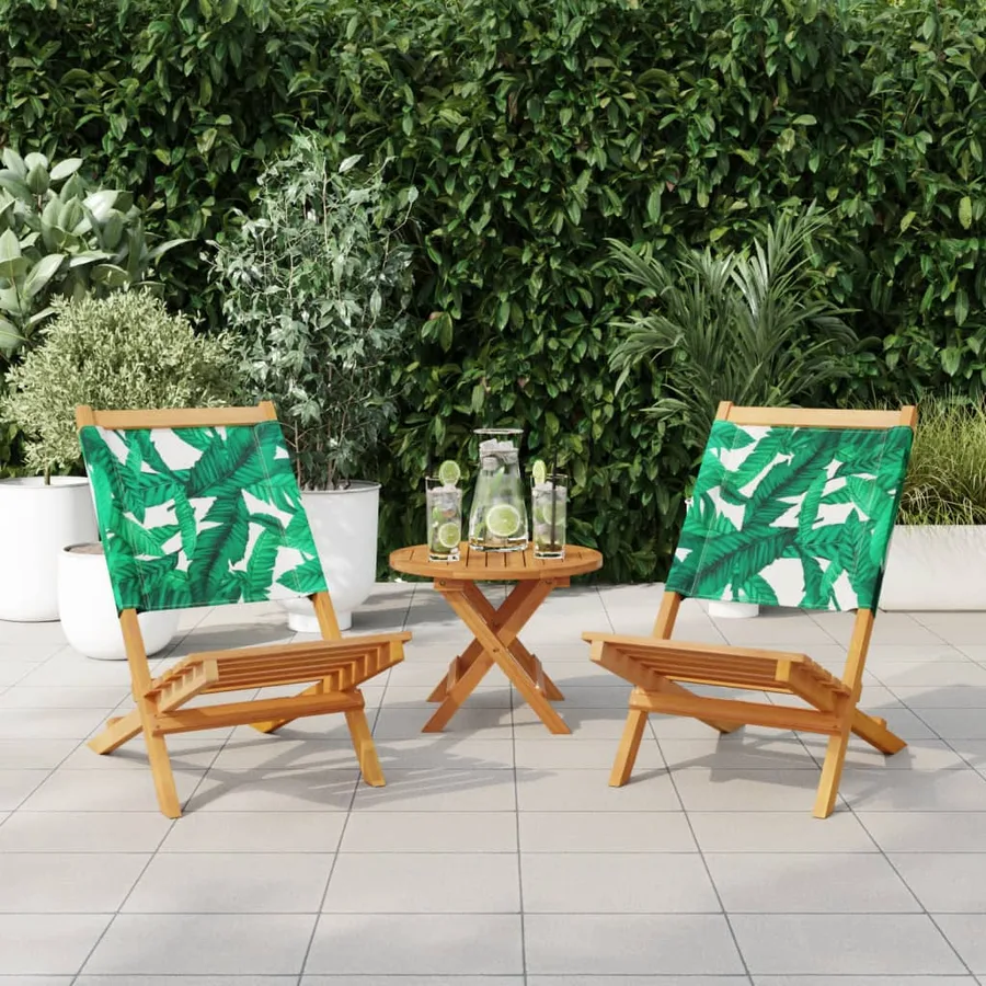 Chaises de jardin lot de 2 motif de feuilles acacia et tissu - 2