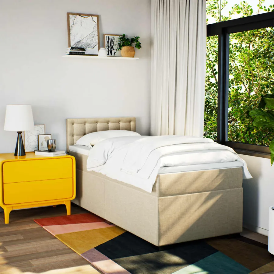 Sommier à lattes de lit avec matelas Crème 100x200 cm Tissu - 3