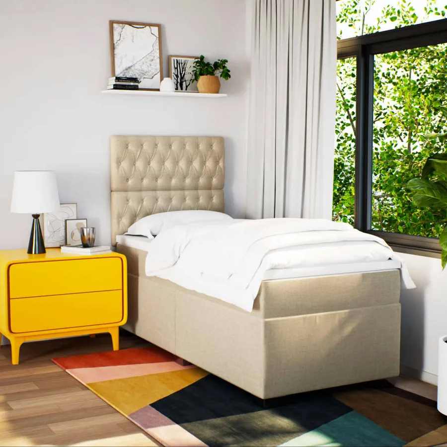 Sommier à lattes de lit avec matelas Crème 100x200 cm Tissu - 4