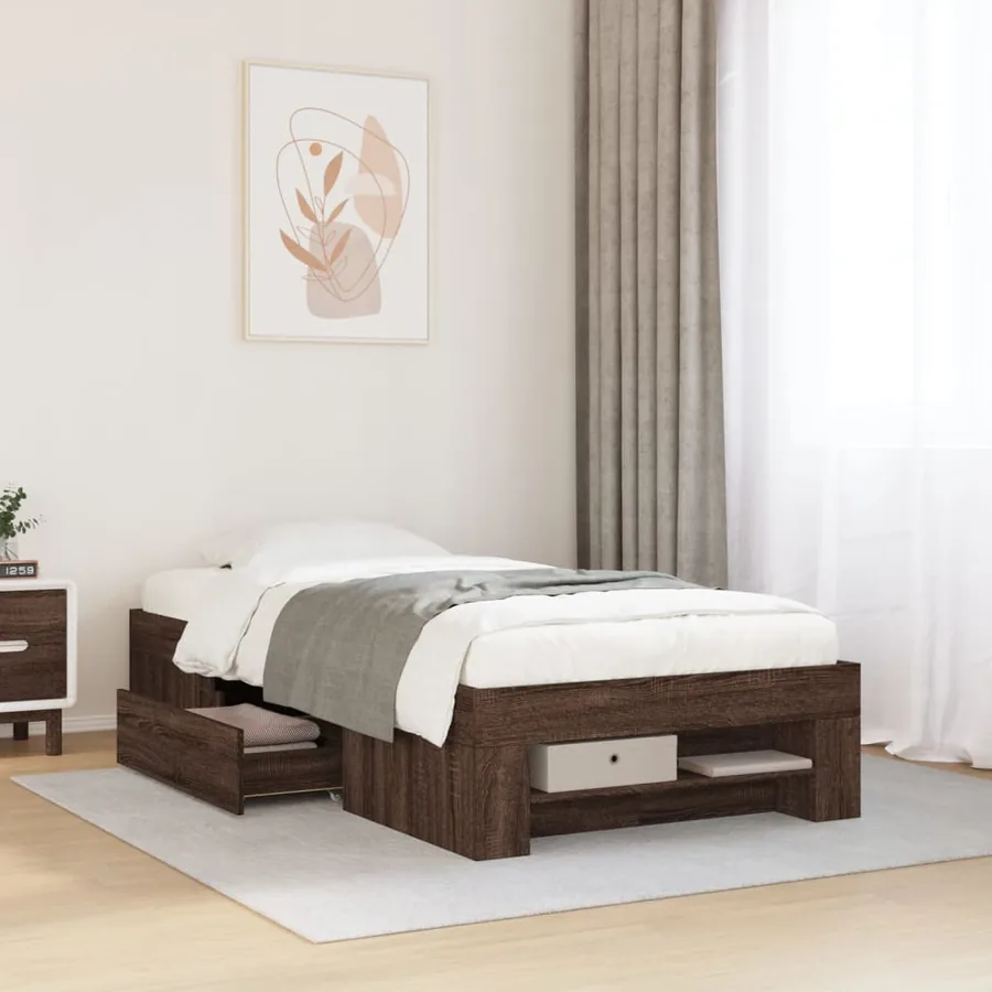 Cadre de lit sans matelas chêne marron 90x200cm bois ingénierie