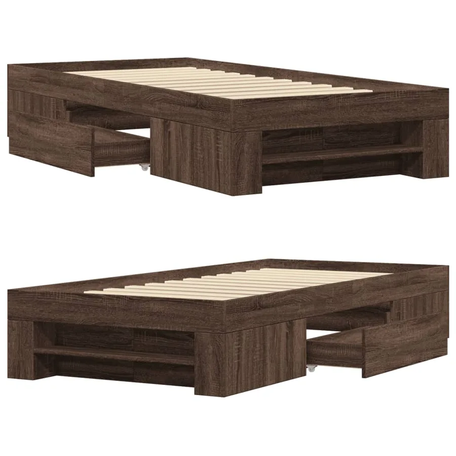 Cadre de lit sans matelas chêne marron 90x200cm bois ingénierie - 8