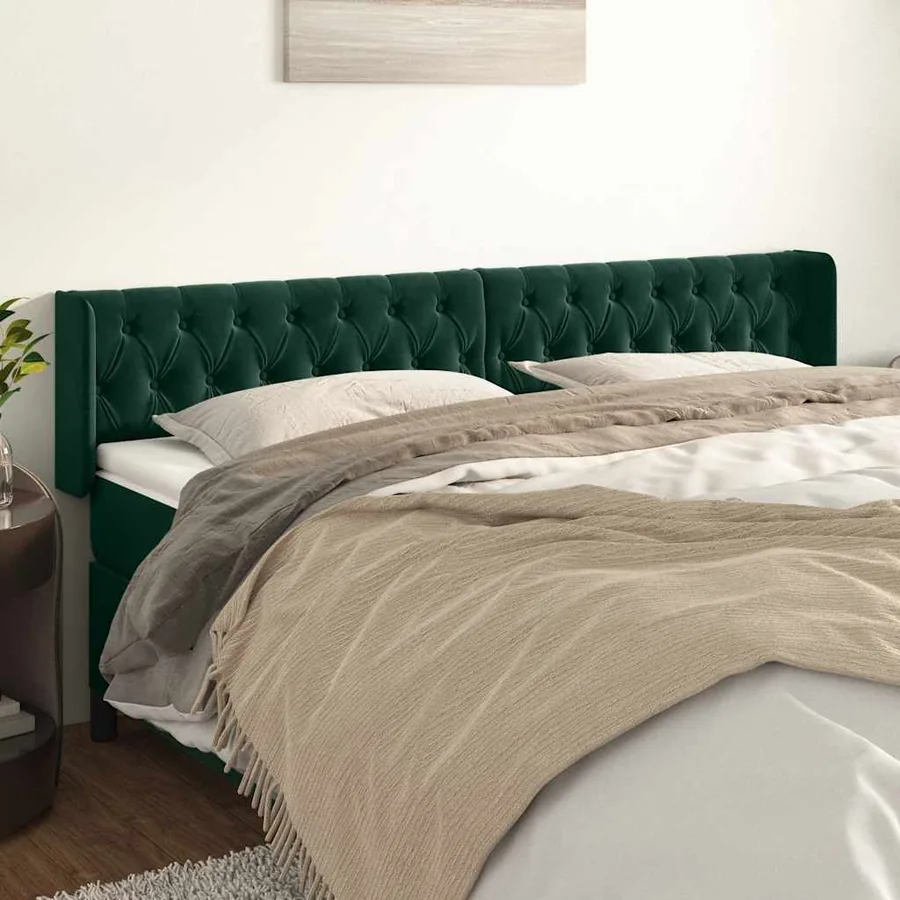 Tête de lit avec oreilles Vert foncé 183x16x78/88 cm Velours