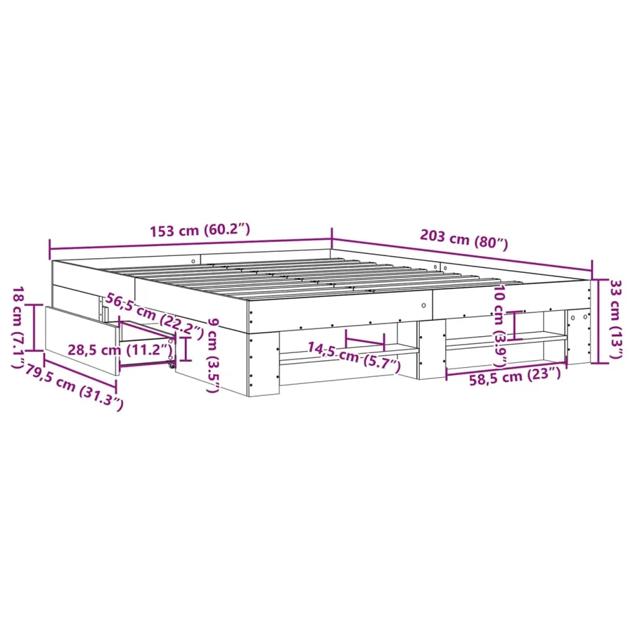 Cadre de lit sans matelas chêne sonoma 150x200 cm - 11