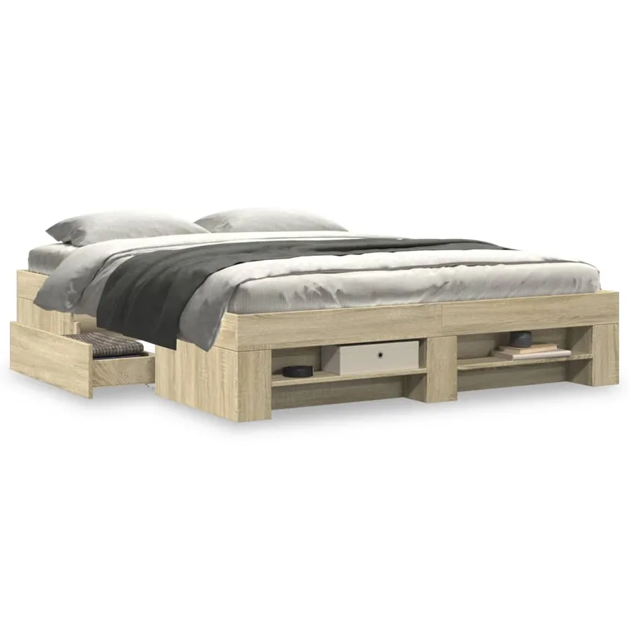 Cadre de lit sans matelas chêne sonoma 150x200 cm - 4