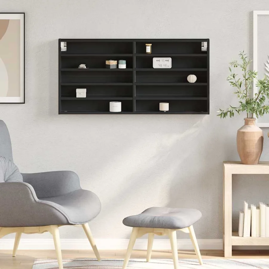 Armoire à vitrine noir 100x8,5x50 cm bois d'ingénierie - 3