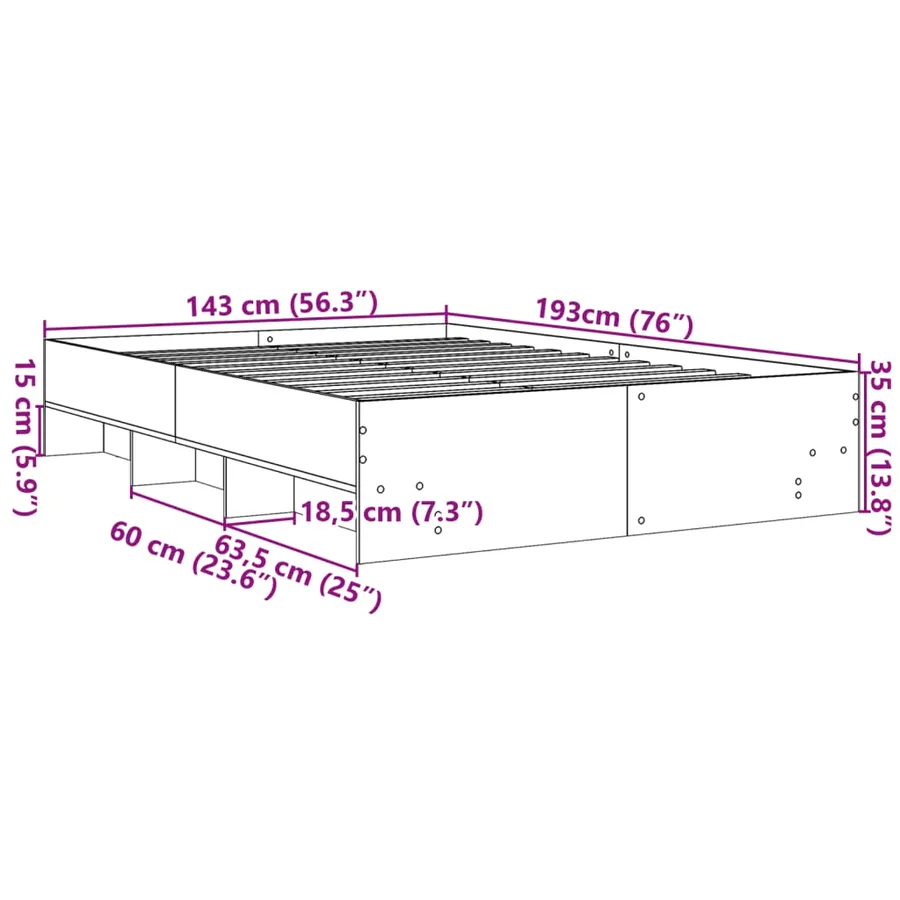 Cadre de lit sans matelas sonoma gris 140x190 cm - 10