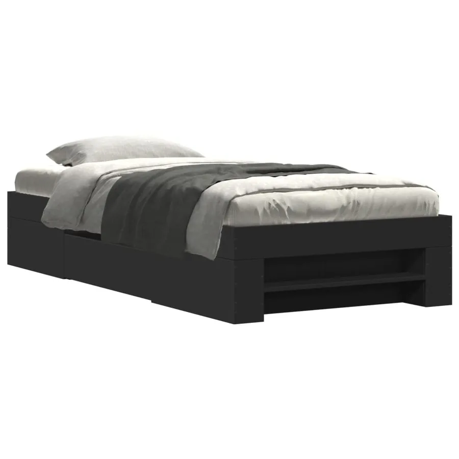 Cadre de lit sans matelas noir 90x200 cm bois d'ingénierie - 2