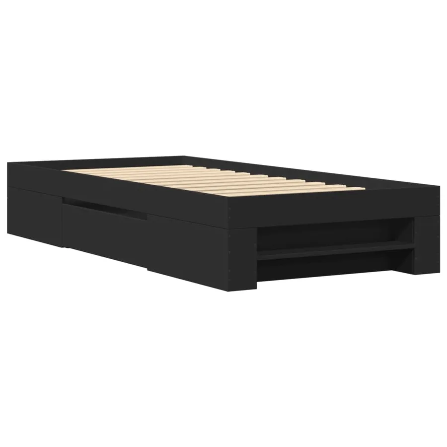 Cadre de lit sans matelas noir 90x200 cm bois d'ingénierie - 3