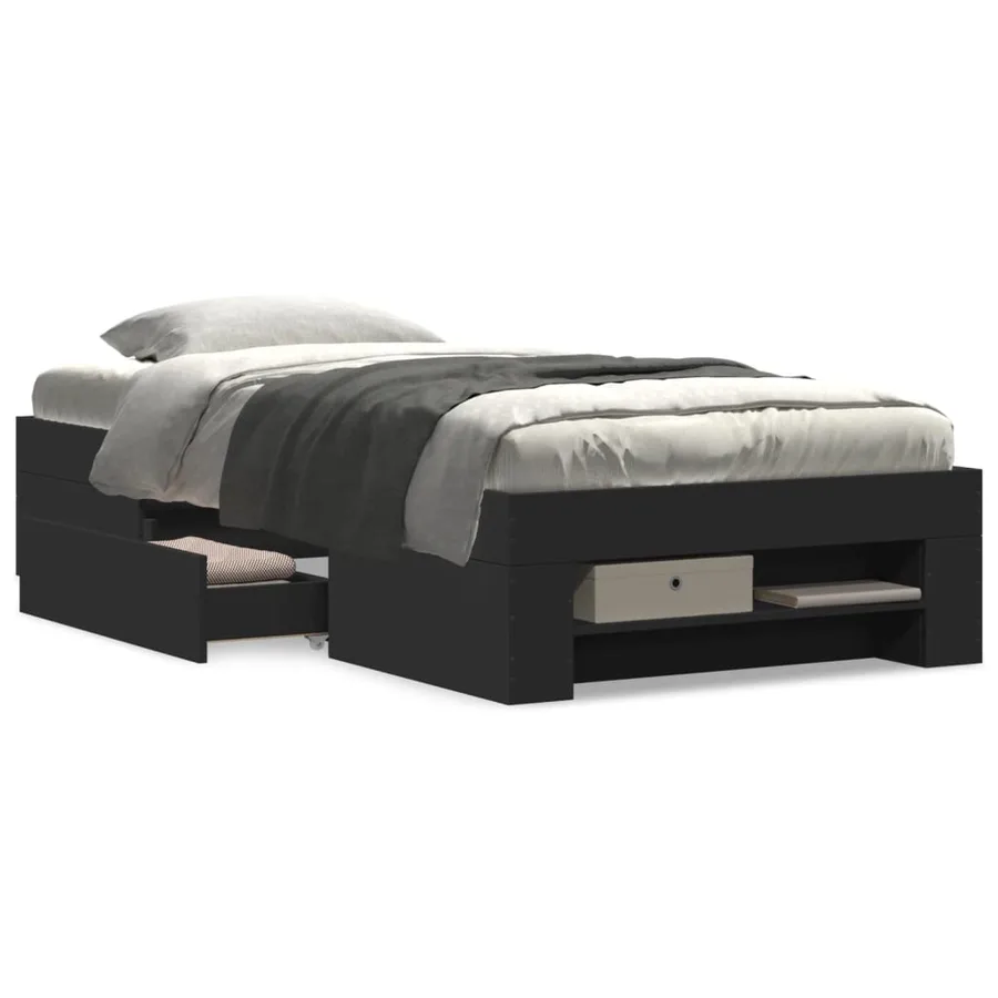 Cadre de lit sans matelas noir 90x200 cm bois d'ingénierie - 4