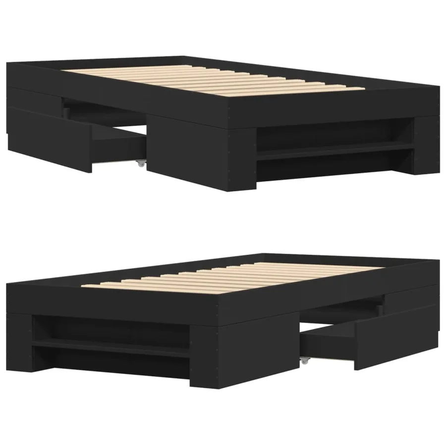 Cadre de lit sans matelas noir 90x200 cm bois d'ingénierie - 8