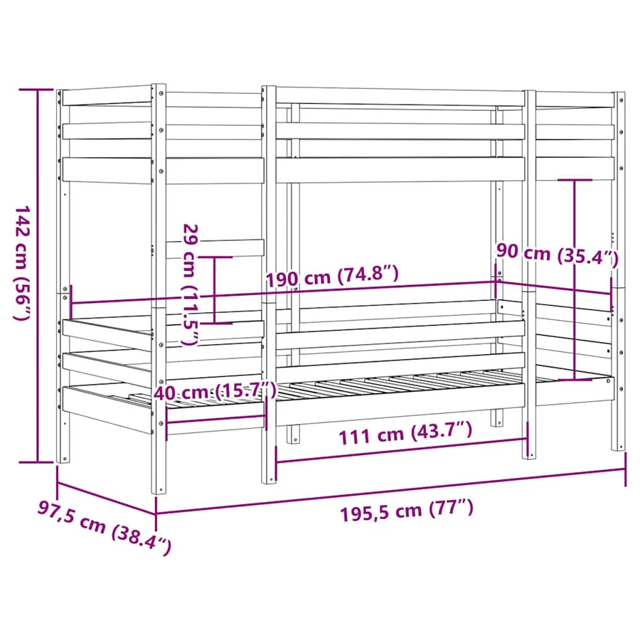 Lit superposé sans matelas 90x190 cm bois de pin massif - 10