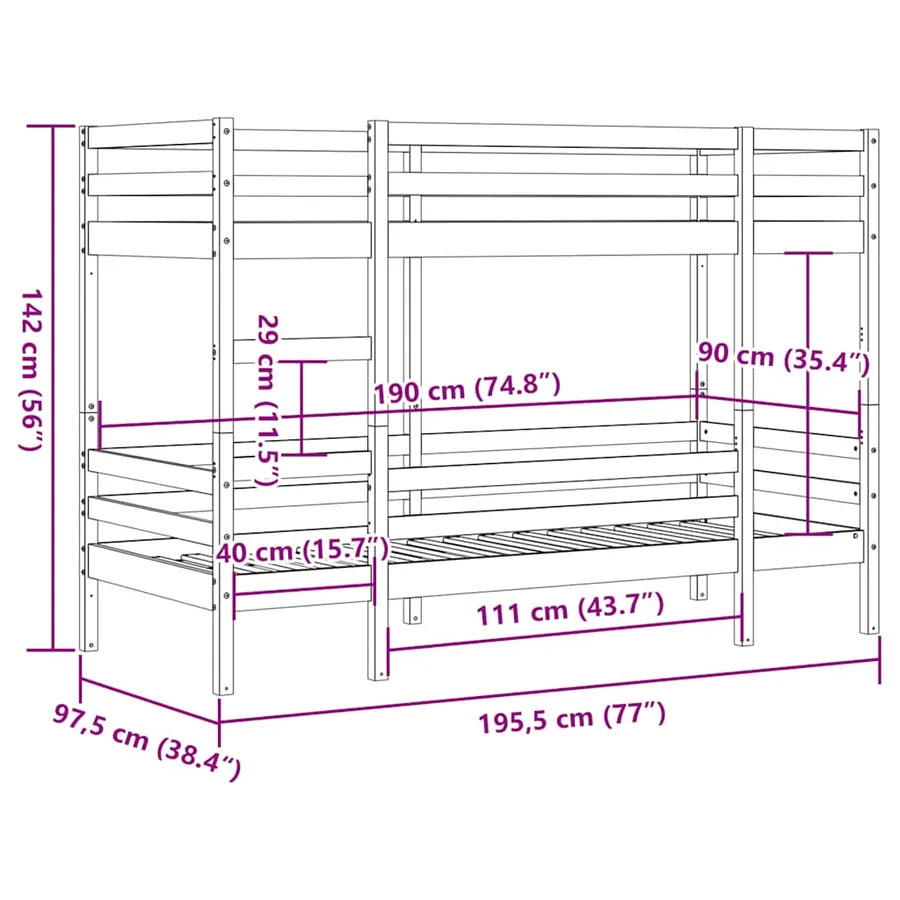Lit superposé sans matelas cire marron 90x190 cm pin massif - 10