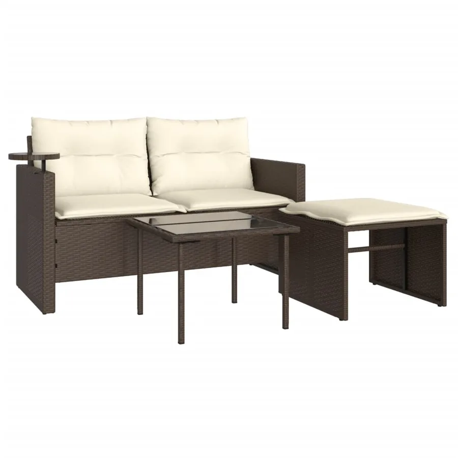 Salon de jardin avec coussins 3 pcs marron résine tressée - 2