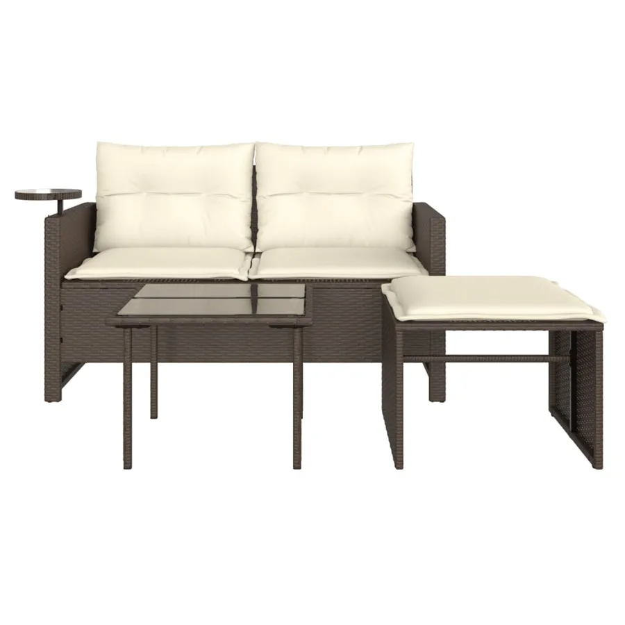 Salon de jardin avec coussins 3 pcs marron résine tressée - 5
