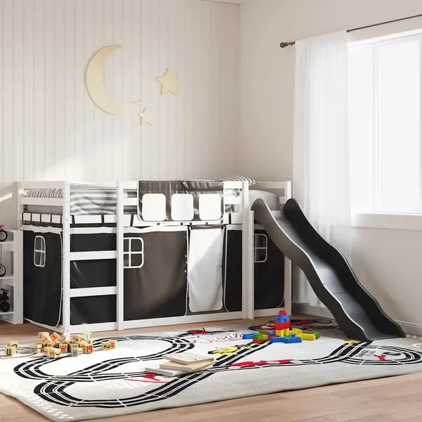 Lit superposé sans matelas avec toboggan blanc noir 80x200 cm