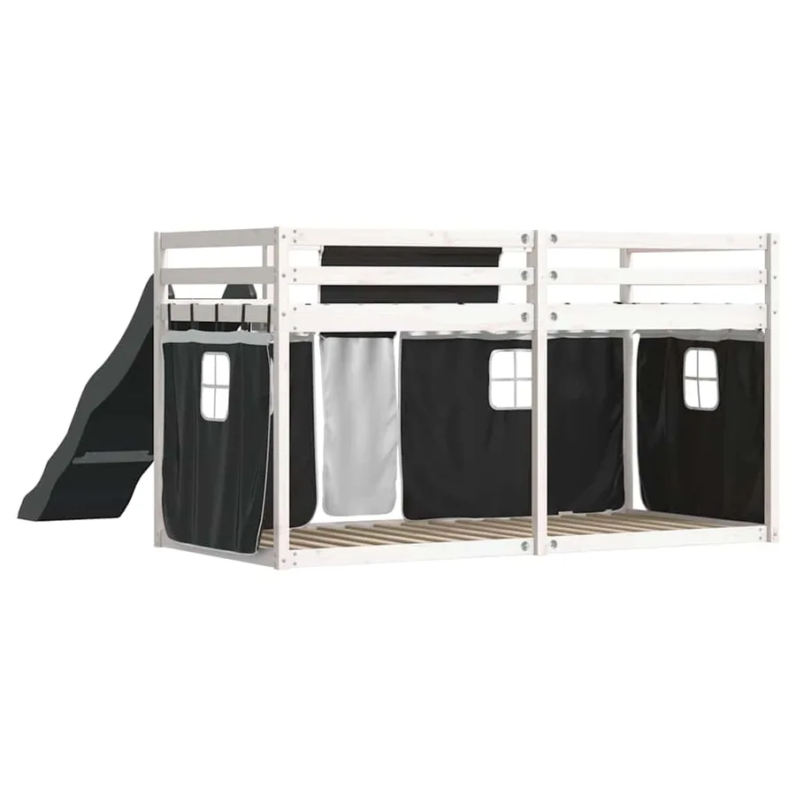 Lit superposé sans matelas avec toboggan blanc noir 80x200 cm - 10