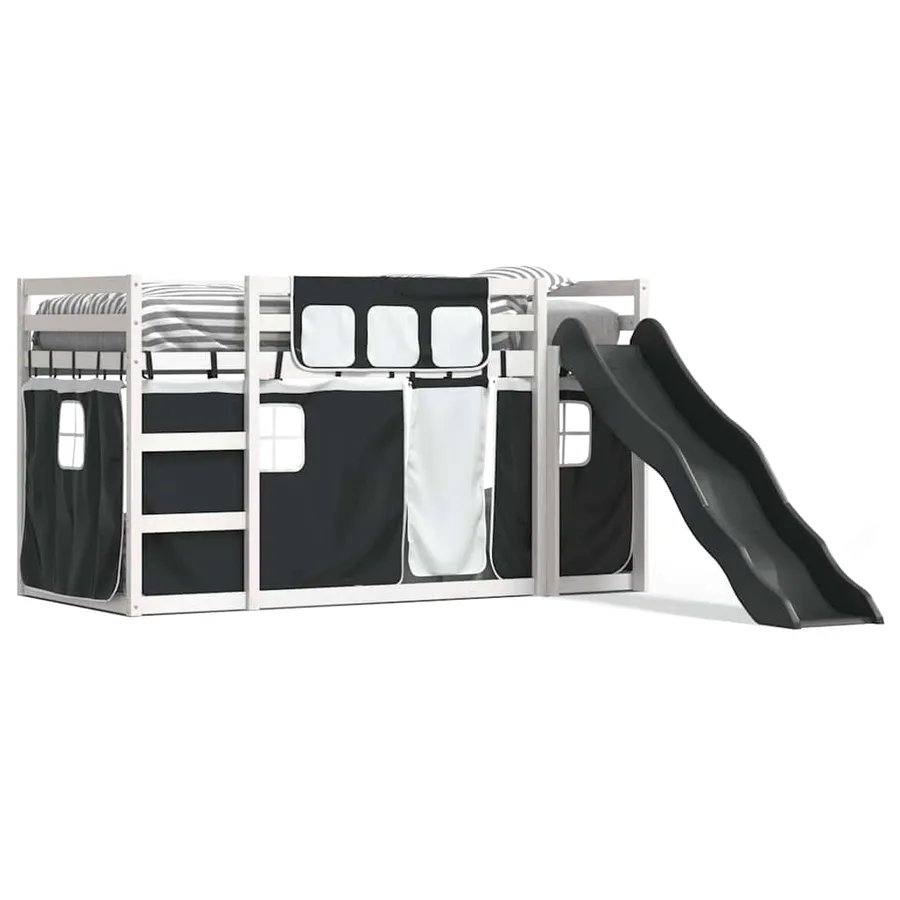 Lit superposé sans matelas avec toboggan blanc noir 80x200 cm - 2