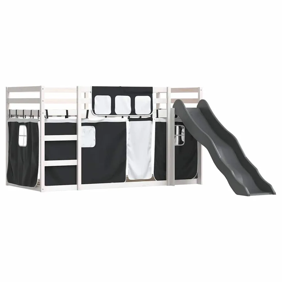 Lit superposé sans matelas avec toboggan blanc noir 80x200 cm - 3