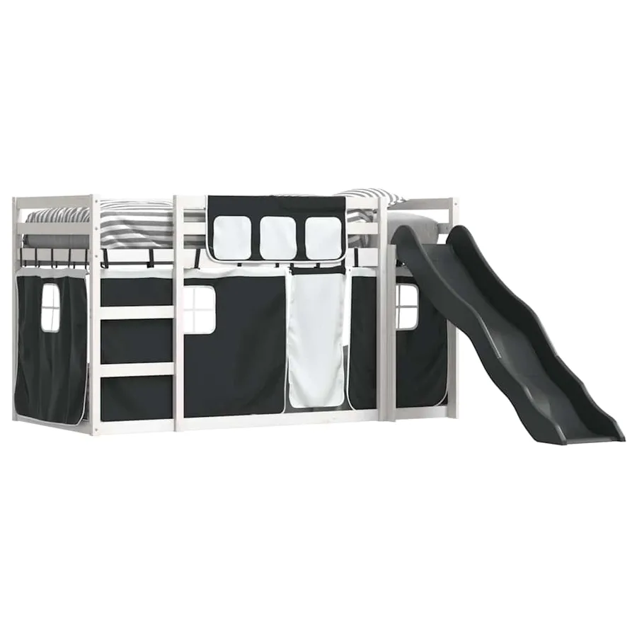 Lit superposé sans matelas avec toboggan blanc noir 80x200 cm - 4