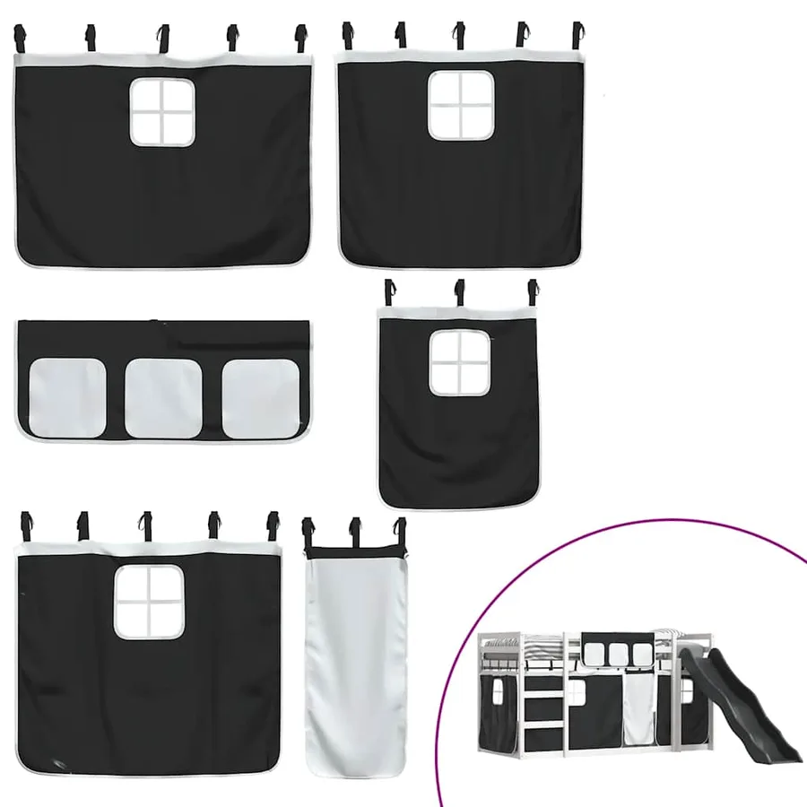 Lit superposé sans matelas avec toboggan blanc noir 80x200 cm - 5