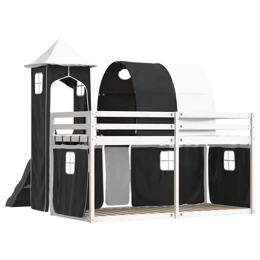 Lit superposé sans matelas avec toboggan blanc noir 80x200 cm - 10