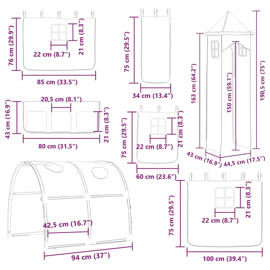 Lit superposé sans matelas avec toboggan blanc noir 80x200 cm - 17