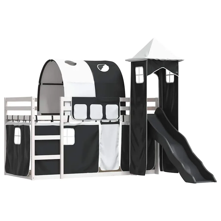 Lit superposé sans matelas avec toboggan blanc noir 80x200 cm - 3