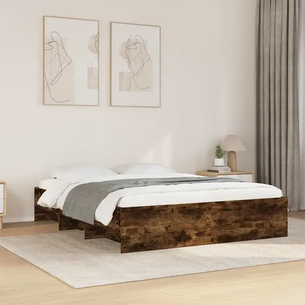 Cadre de lit sans matelas chêne fumé 150x200 cm bois ingénierie
