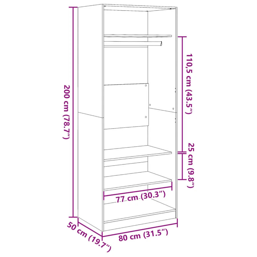 Garde-robe chêne fumé 80x50x200 cm bois d'ingénierie - 9