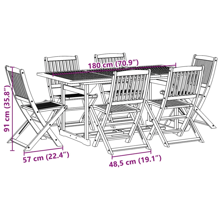 Ensemble à manger de jardin 7 pcs bois massif d'acacia - 8