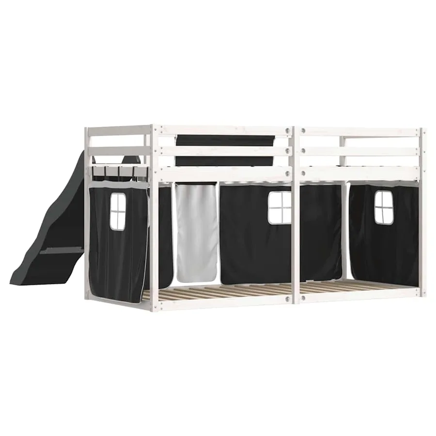 Lit superposé sans matelas avec toboggan blanc noir 90x200 cm - 10