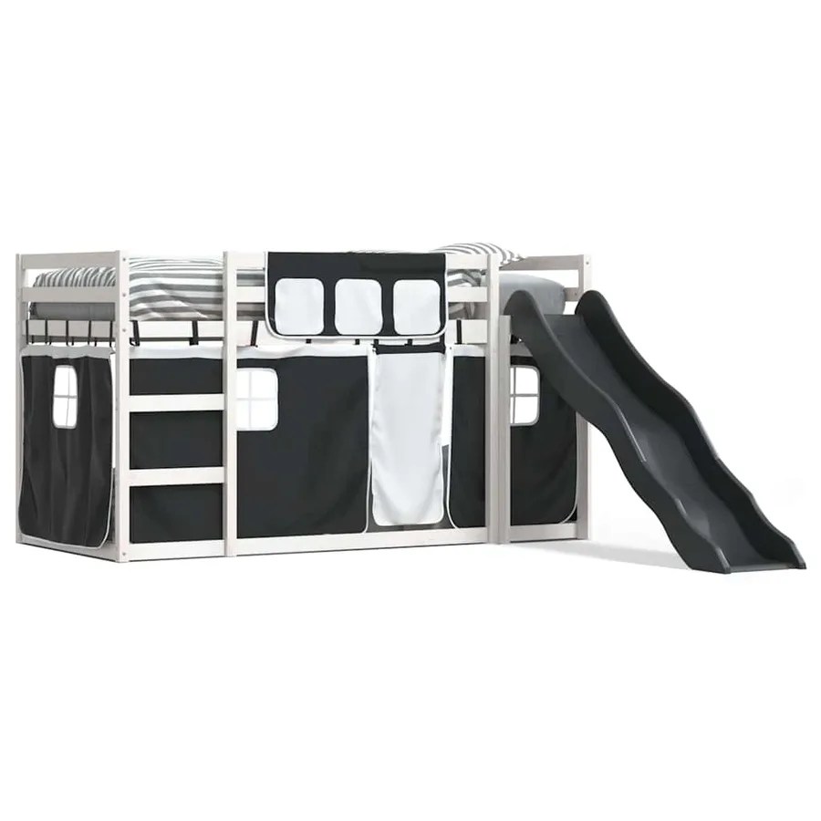 Lit superposé sans matelas avec toboggan blanc noir 90x200 cm - 2