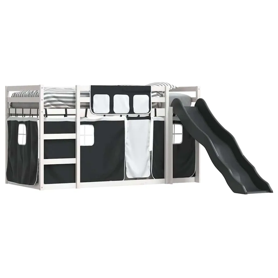 Lit superposé sans matelas avec toboggan blanc noir 90x200 cm - 4