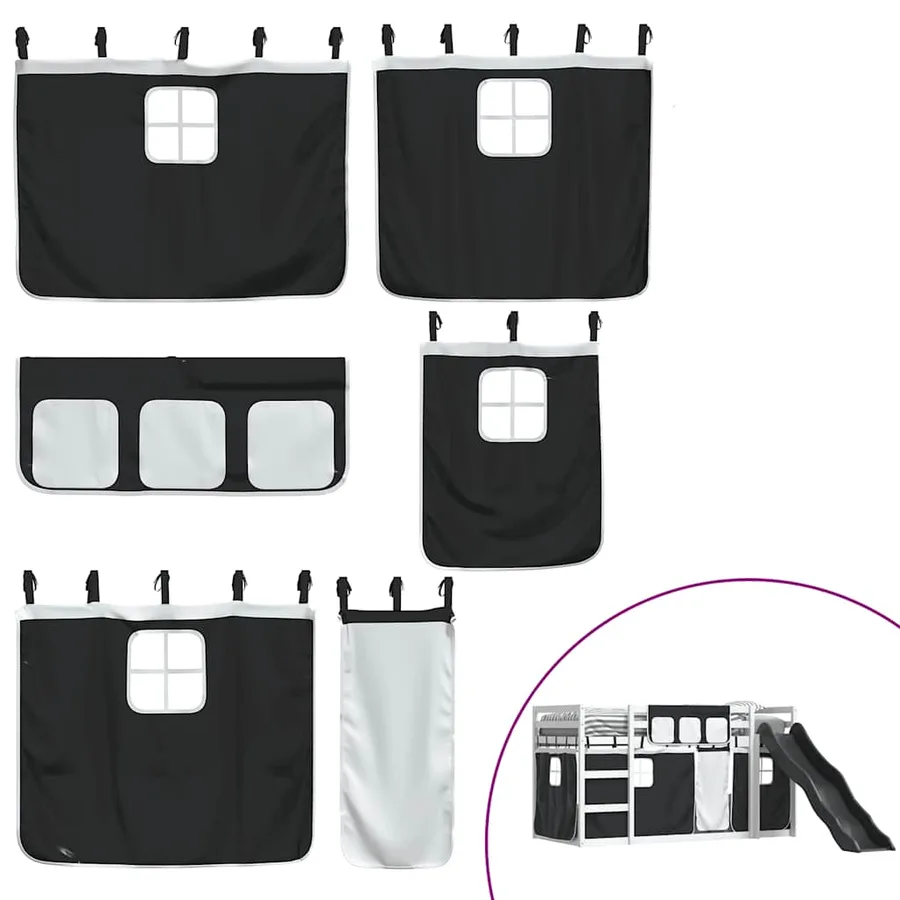Lit superposé sans matelas avec toboggan blanc noir 90x200 cm - 5