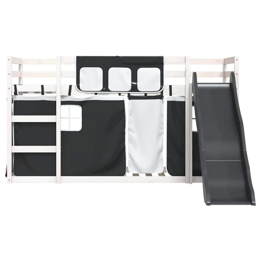 Lit superposé sans matelas avec toboggan blanc noir 90x200 cm - 7