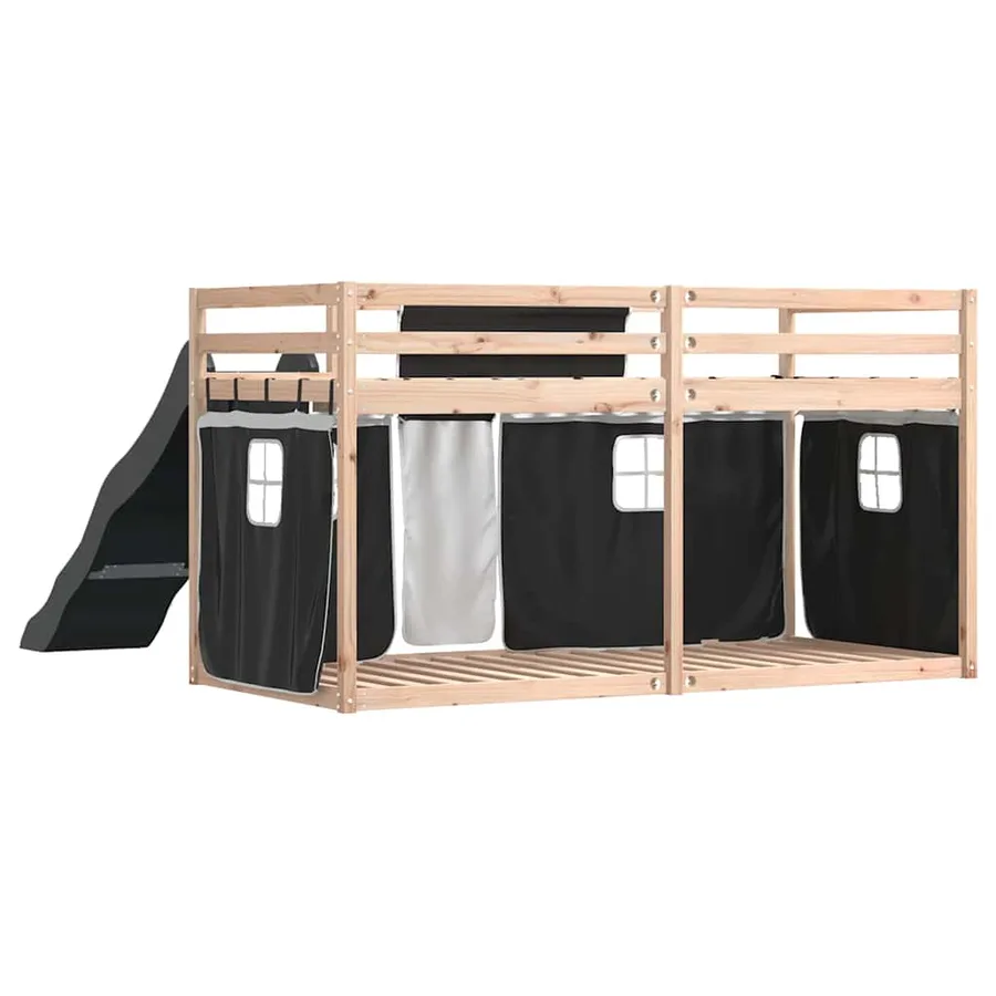 Lit superposé sans matelas avec toboggan blanc noir 90x190 cm - 10
