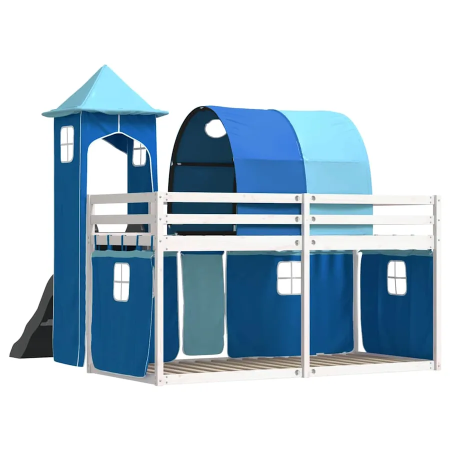 Lit superposé sans matelas avec toboggan et rideaux 90x200 cm - 10